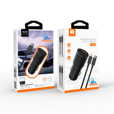 WUW-T76 PD 20W+QC3.0 18W Car Charger - iPhone~Type-C