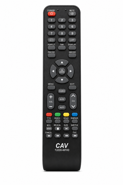Telefunken TLEDD-40FHD TV remote control replacement, black, front view