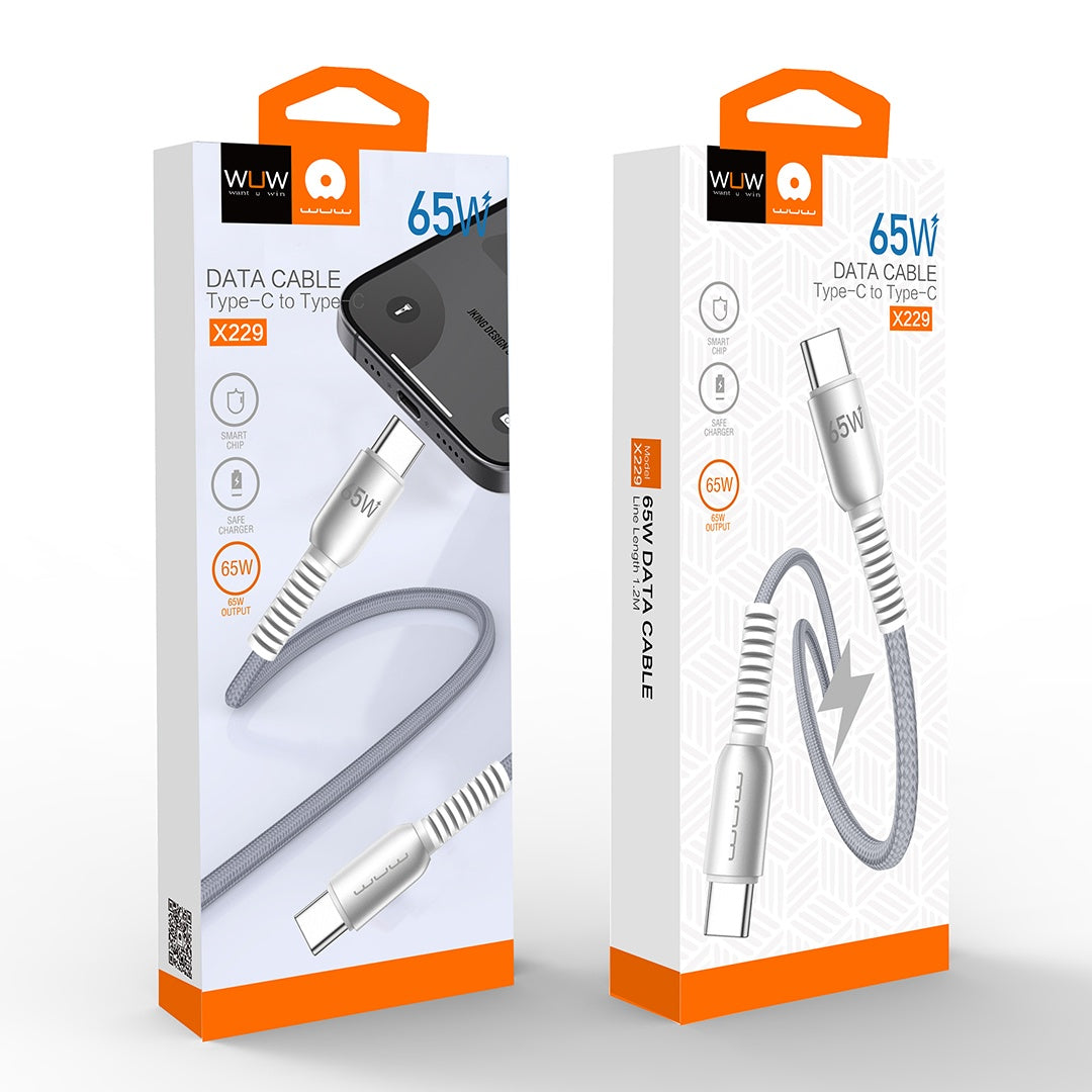 WUW X229 65W USB-C to USB-C Charging & Data Cable – 1.2m