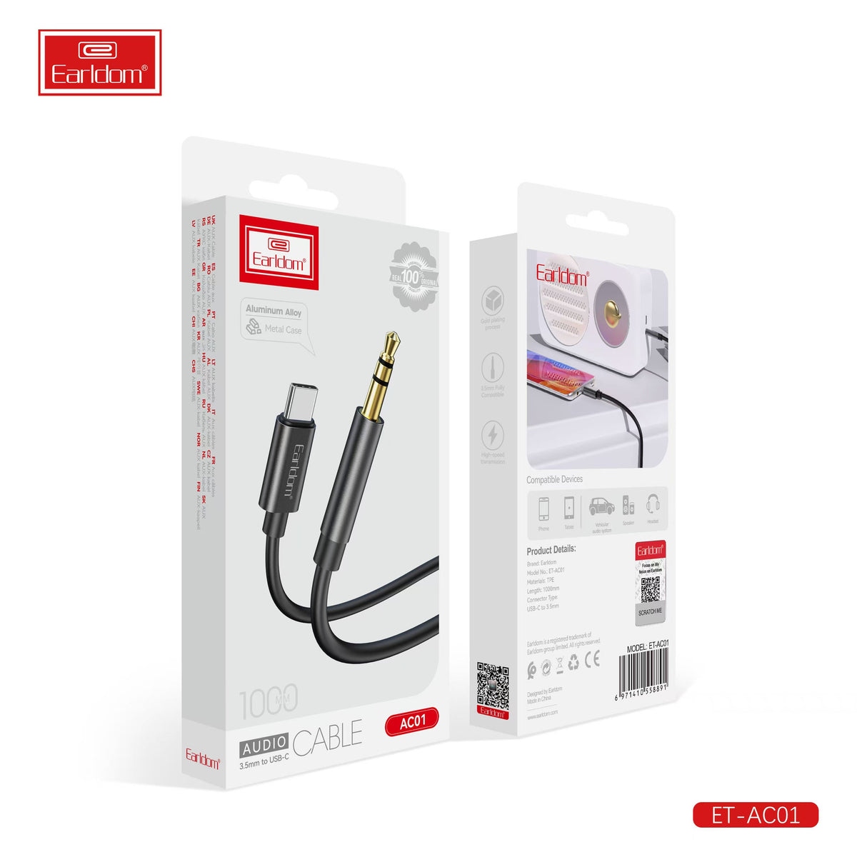 Earldom ET-AC01 USB-C to 3.5mm AUX Audio Cable