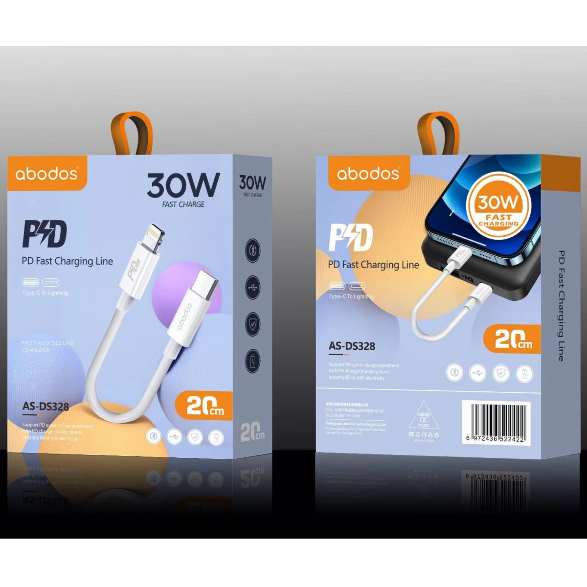 Abodos AS-DS328 30W Type-C ~ iPhone 20cm Cable