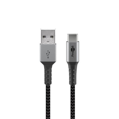 Goobay USB-C to USB-A Textile 1m Cable with Metal Plugs - Space Grey/Silver