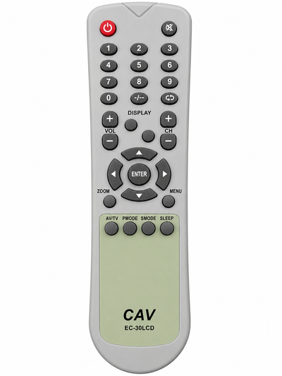Tedelex EC-30LCD TV remote control replacement, black, front view