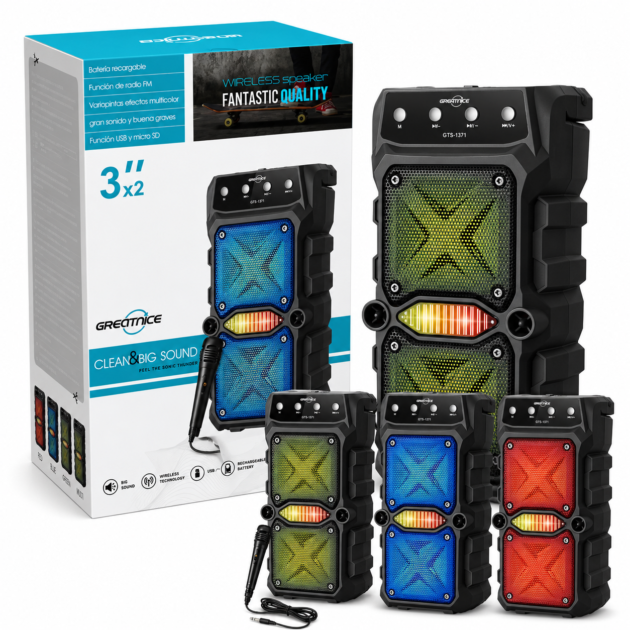 Greatnice GTS-1571 Bluetooth 2*3" Speaker W/Mic