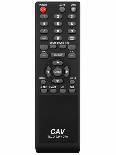 Telefunken TLCD22FHDPA TV remote control replacement, black, front view