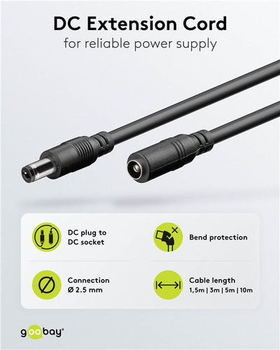 Goobay DC Extension 10M Cable 5 5 X 2 5MM Black - additional view