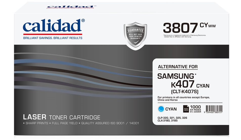 Calidad 3807-CYWW Cyan Toner alternative for SAMSUNG K407