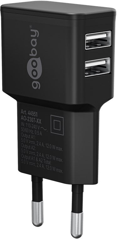 Goobay 12W Dual USB Charger - Black