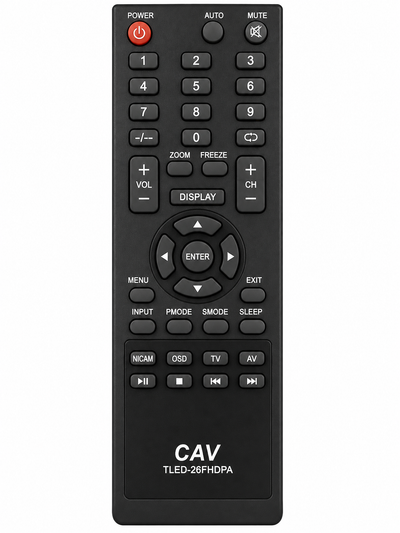 Telefunken TLED-26FHDPA TV remote control replacement, black, front view