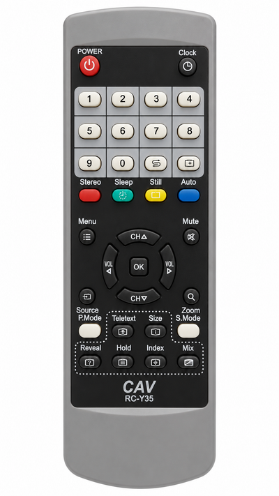 Sinotec RC-Y35 universal TV remote control, black, front view