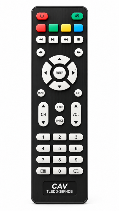 Telefunken Sansui TLEDD-39FHDB TV remote control replacement, black, front view