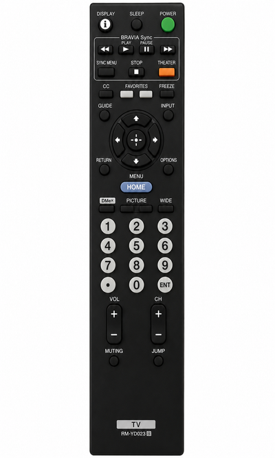 Sony RM-YD023 universal TV remote control, black, front view
