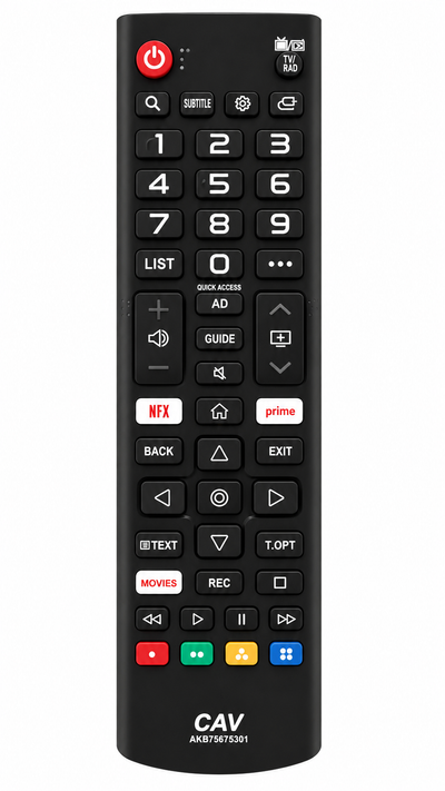 LG AKB-75675301 smart TV remote control, black, front view