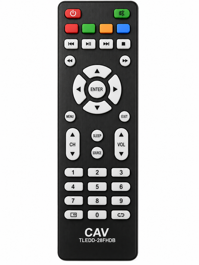 Telefunken TLEDD-28FHDB TV remote control replacement, black, front view