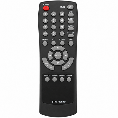 Telefunken STY0332FHD TV remote control replacement, black, front view