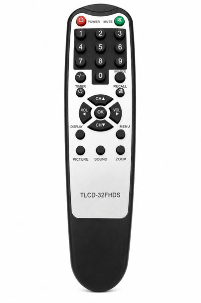 Telefunken TLCD-32FHDS TV remote control replacement, black, front view