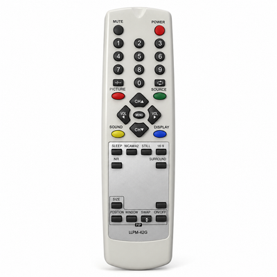 Logik LLPM-42G plasma TV remote control replacement, black, front view