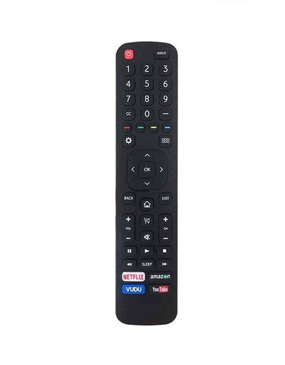 Hisense EN2A27 smart TV remote control, black, front view