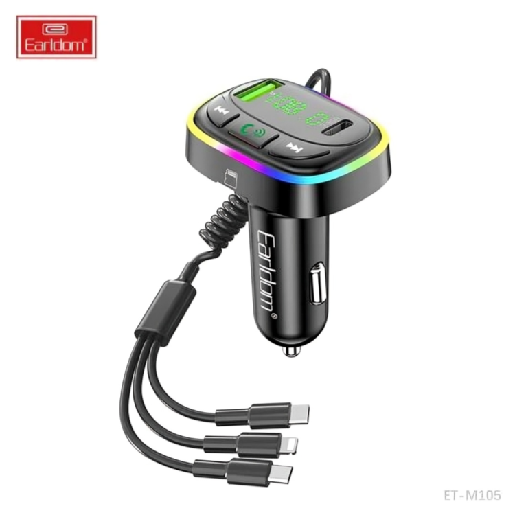 Earldom ET-M105 Bluetooth 5.3 Car FM Transmitter with 3-in-1 Charging Cable