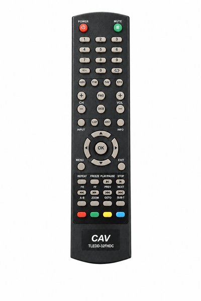 Telefunken TLEDD-32FHDC TV remote control replacement, black, front view
