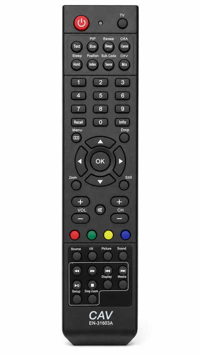 Hisense EN-31603A TV remote control replacement, black, front view