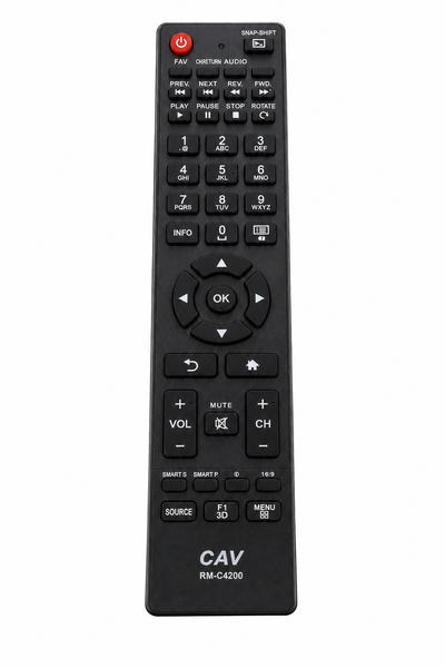 JVC RM-C4200 universal TV remote control, black, front view