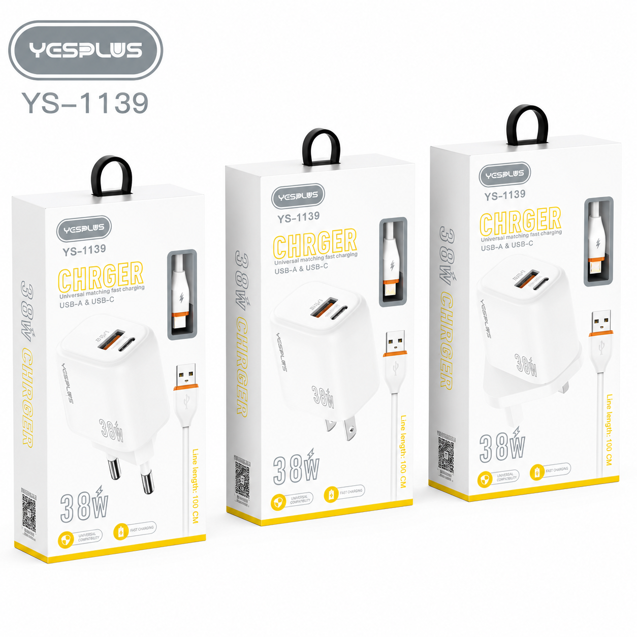 YESPLUS YS-1139 USB+Type-C 38W Charger - Micro