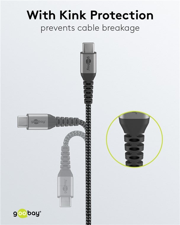 Goobay USB C To USB C Textile 2M Cable With Metal Plugs Space Grey Silver - additional view