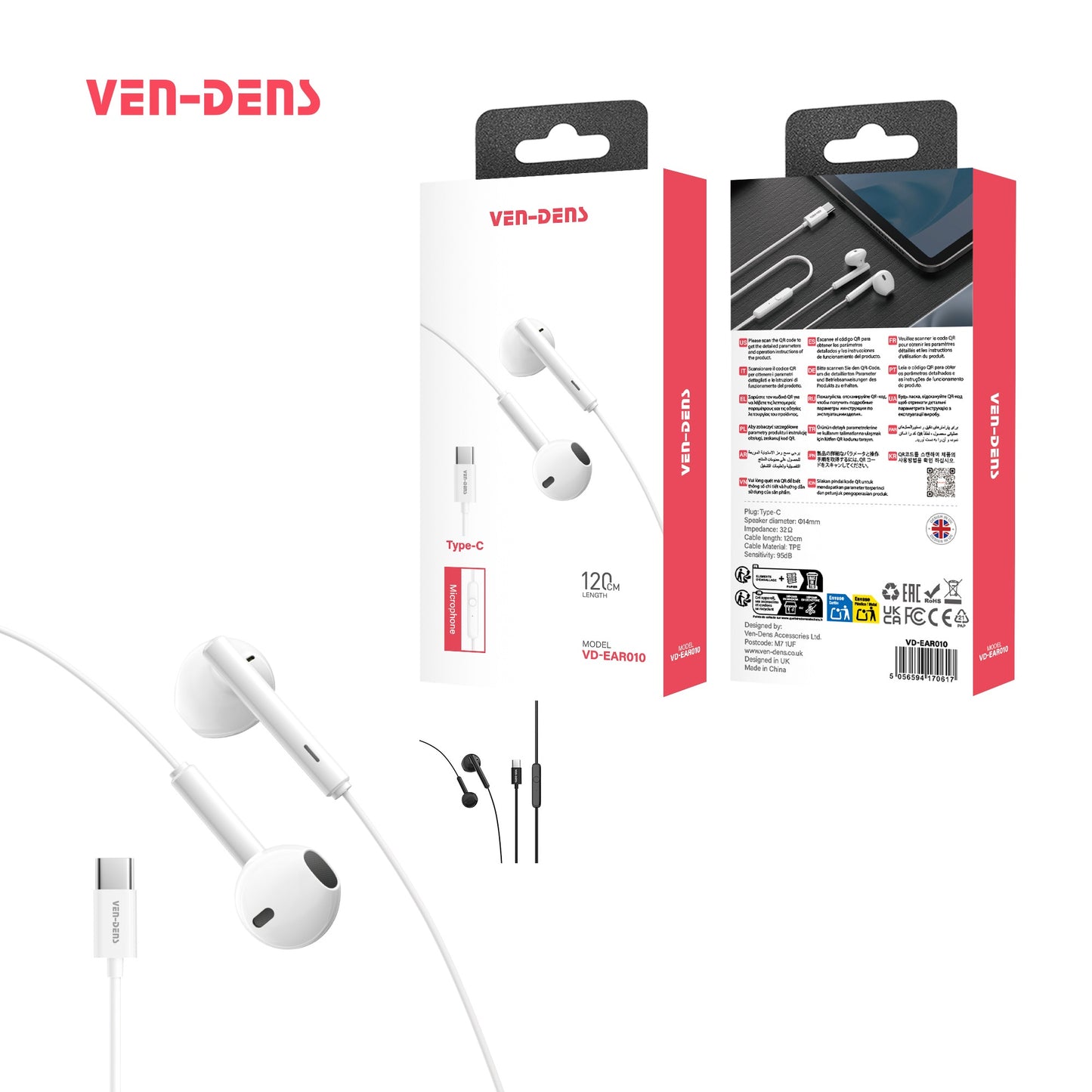 VEN-DENS VD-EAR010 1.2m Type-C Earphone