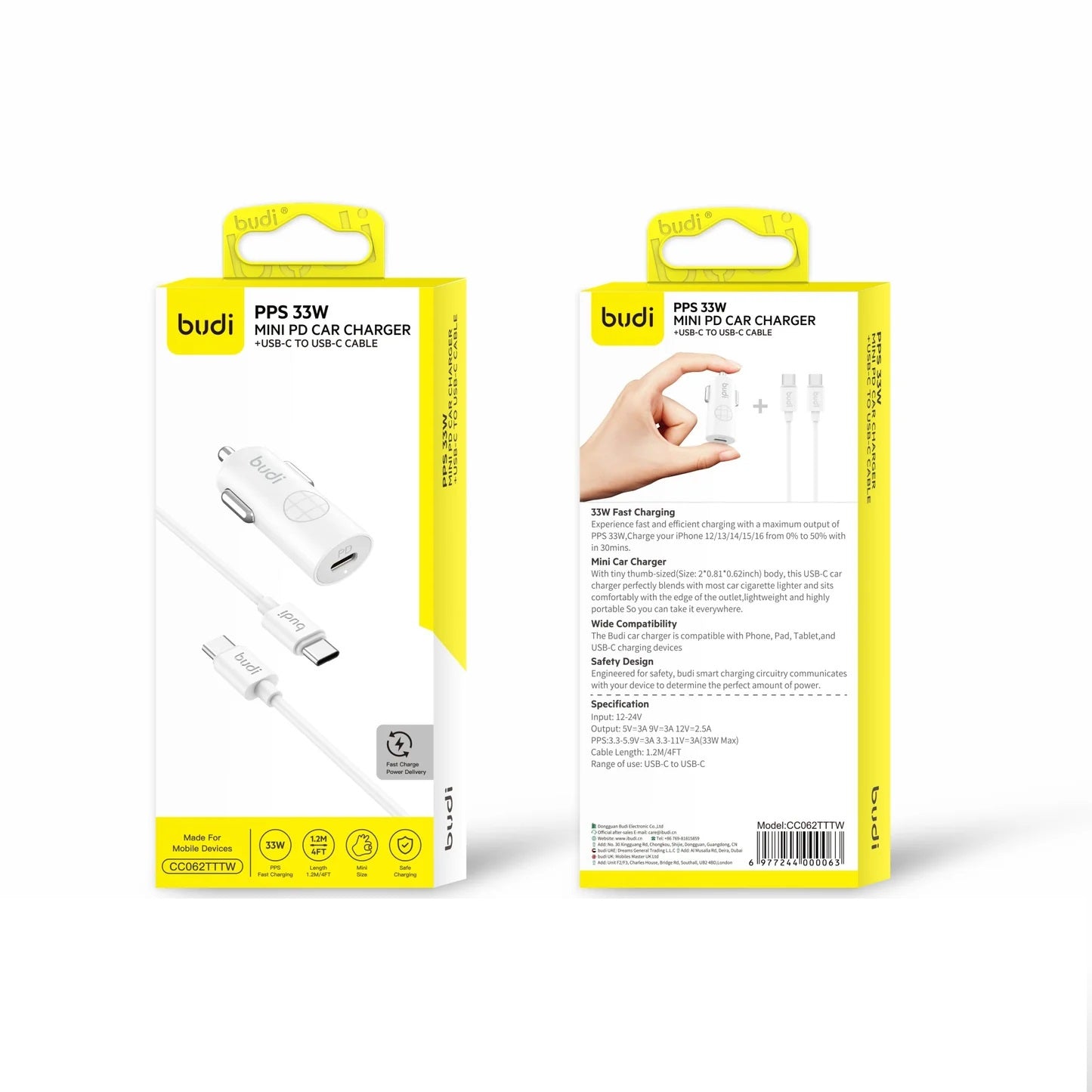 budi 062TTLW 33W PD Car Charger - iPhone
