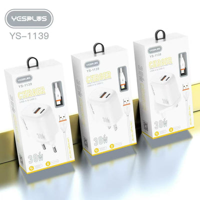 YESPLUS YS-1139 USB+Type-C 38W Charger - Micro