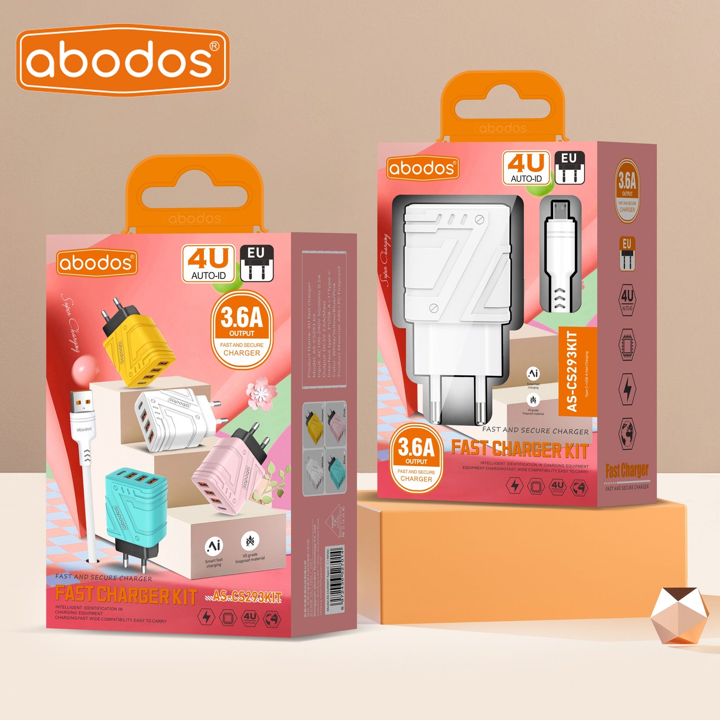 Abodos AS-CS293KIT 3USB+1Type-C Charger - Micro