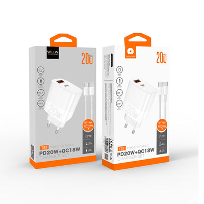 WUW T83 20W Dual-Port Fast Charger with USB-C Cable