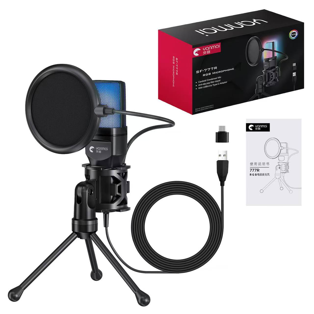 Yanmai SF-777R RGB Gaming USB+Type-C Microphone