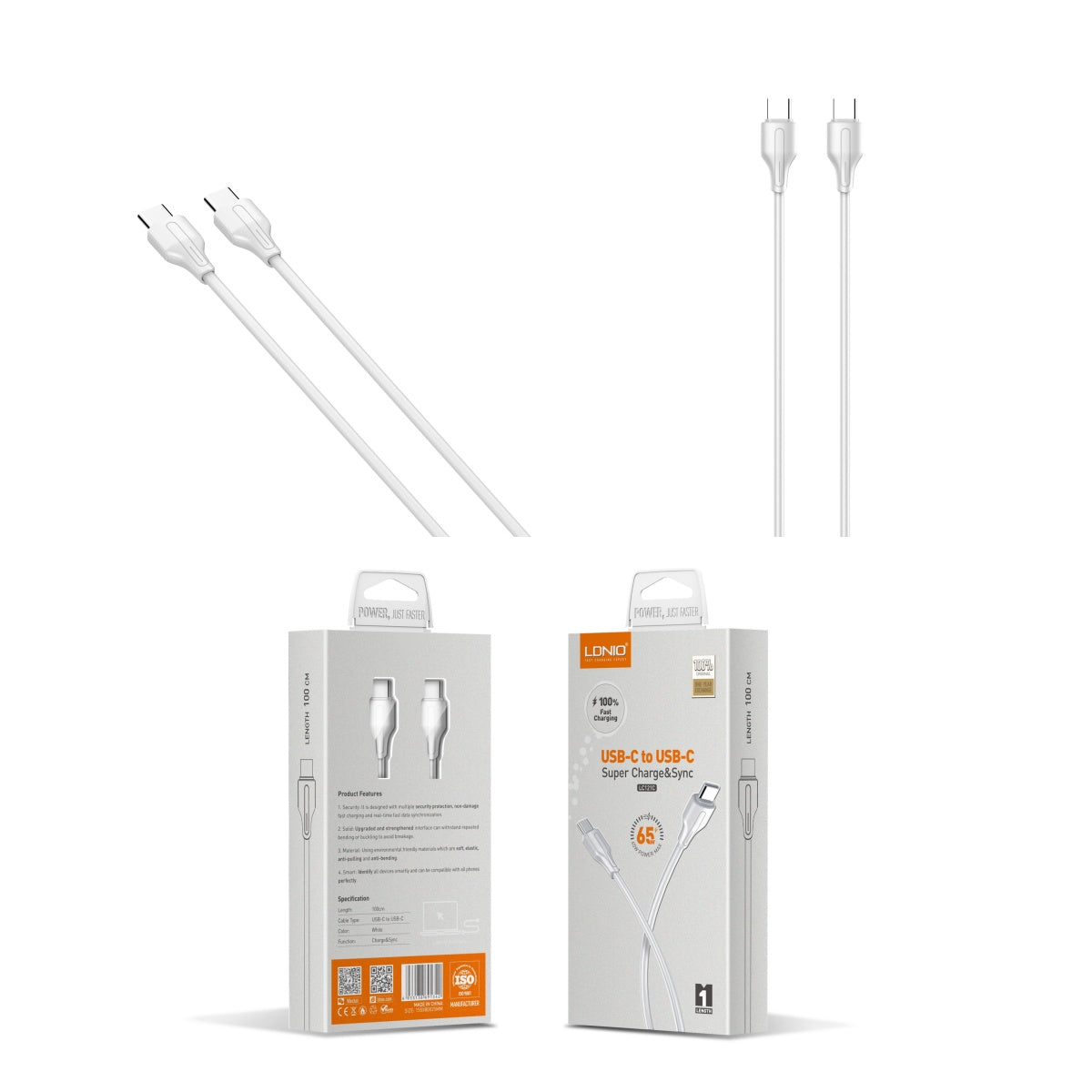 LDNIO 65W USB-C to USB-C Charging & Data Cable – 1m