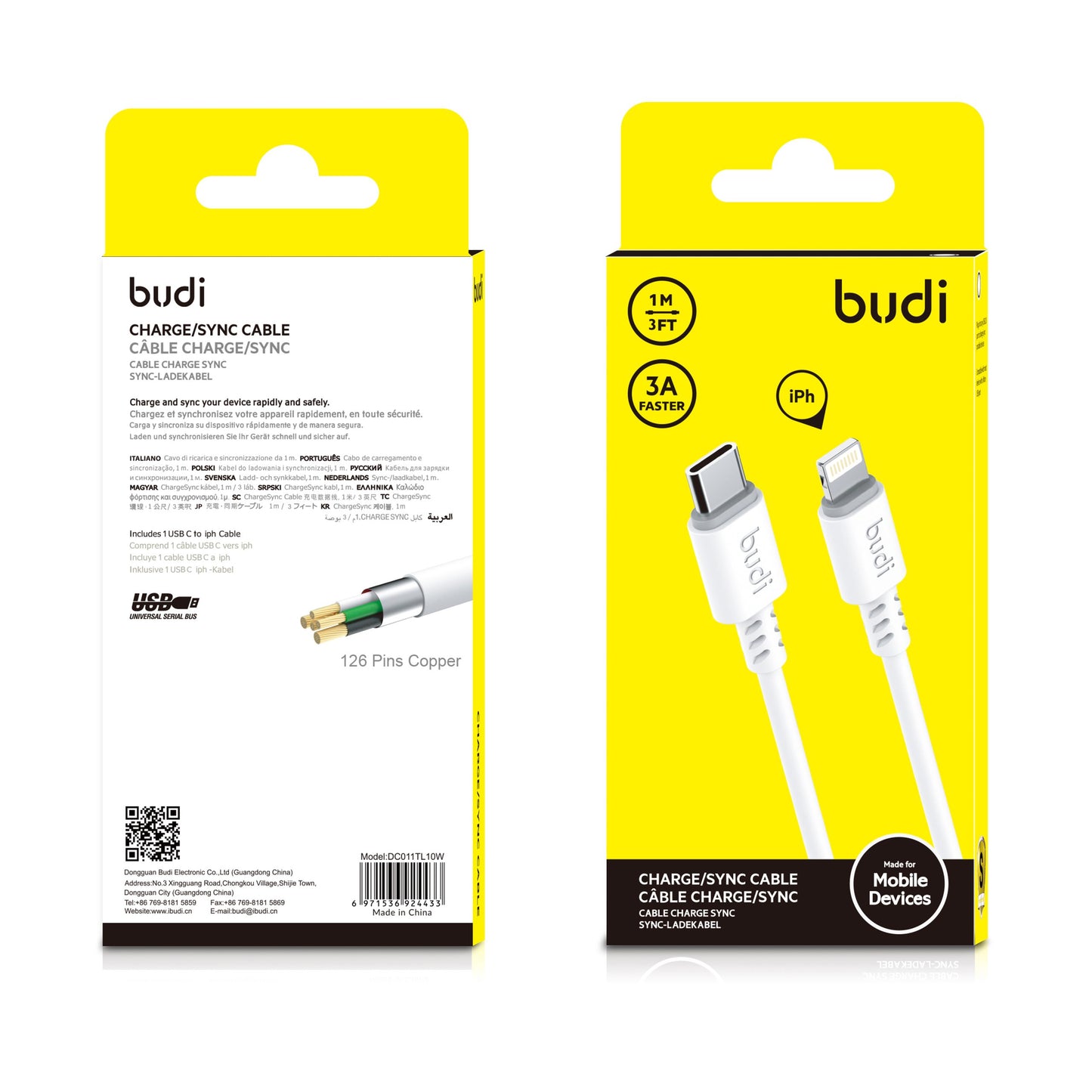 budi M8J011TL 3A Type-C~iPhone Cable