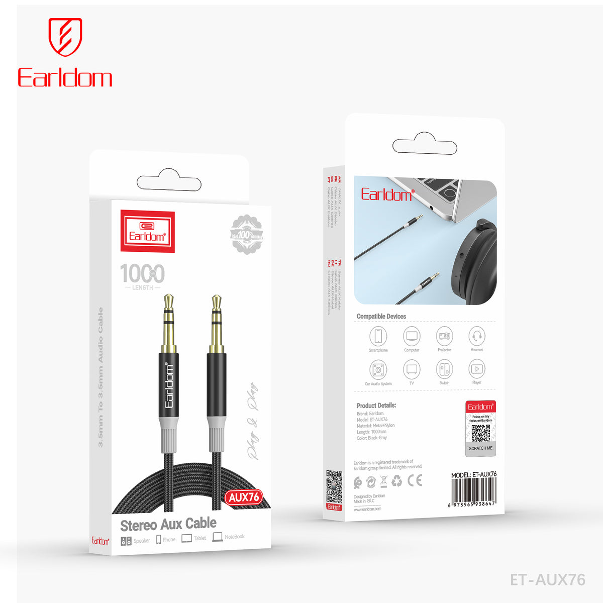 Earldom ET-AUX76 3.5mm Stereo AUX Cable