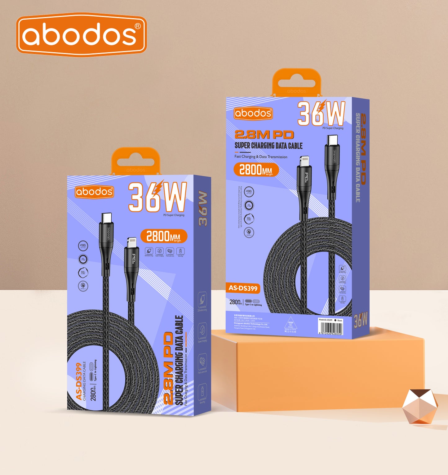 Abodos AS-DS399 36W PD ~ iPhone 2.8m Cable