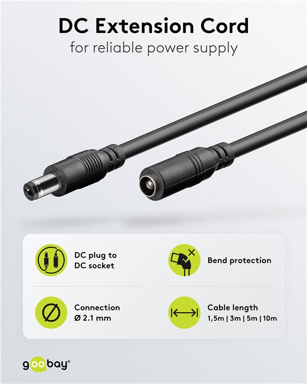 Goobay DC Extension 10M Cable 5 5 X 2 1MM Black - additional view