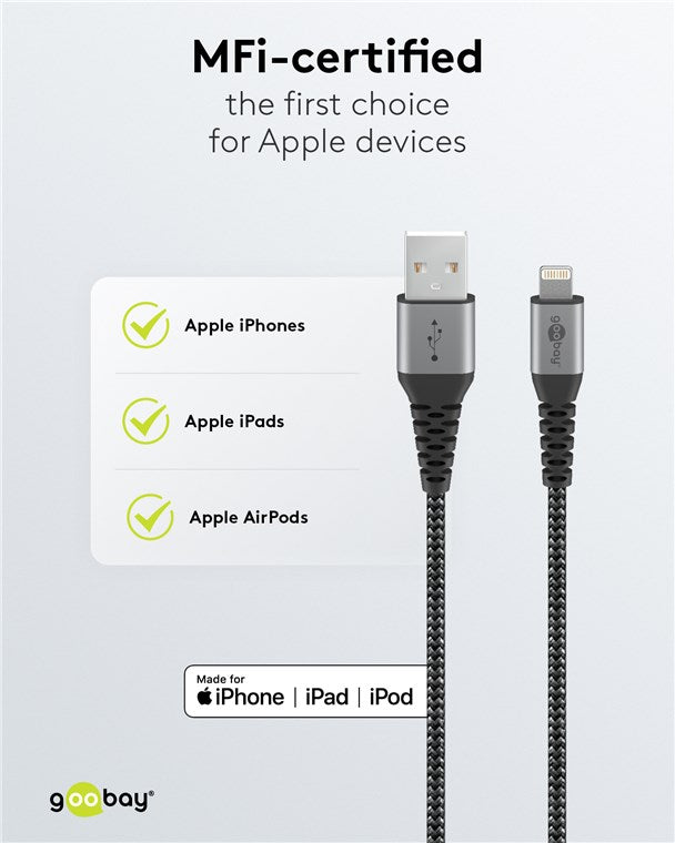 Goobay Lightning USB A Textile 1M Cable With Metal Plugs - additional view