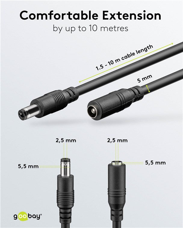 Goobay DC Extension 3M Cable 5 5 X 2 5MM Black - additional view