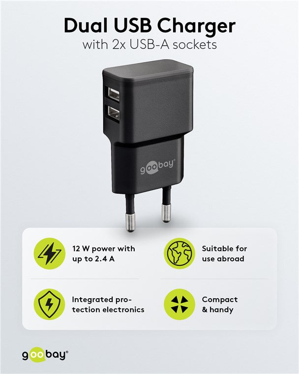 Goobay 12W Dual USB Charger Black - additional view