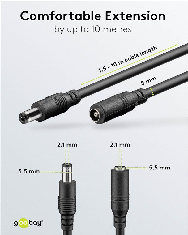 Goobay DC Extension 10M Cable 5 5 X 2 1MM Black - additional view