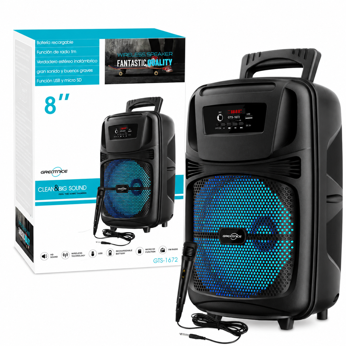 GTS-1672 Bluetooth 8" Speaker W/Mic