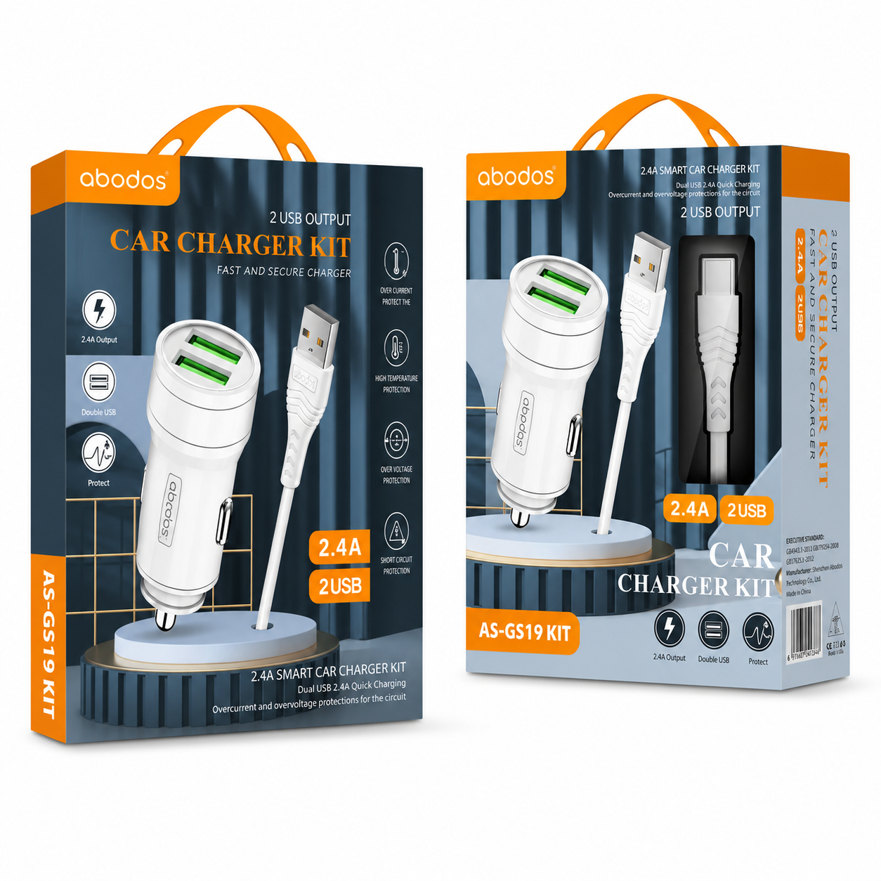Abodos AS-GS19 2.4A 2USB Car Charger - Type-C