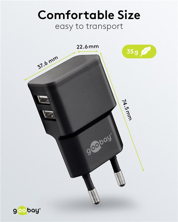 Goobay 12W Dual USB Charger Black - additional view