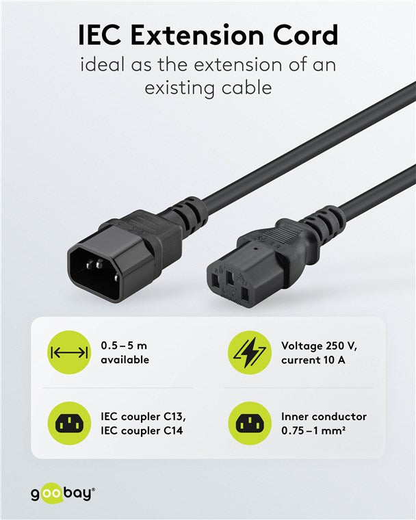 Goobay Power Extension 2M Lead With C13 Socket And C14 Plug Black - additional view