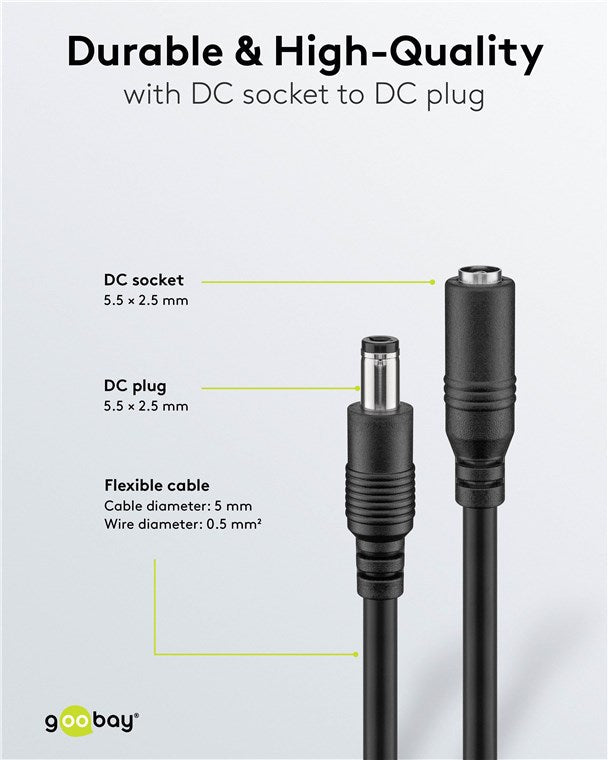 Goobay DC Extension 3M Cable 5 5 X 2 5MM Black - additional view