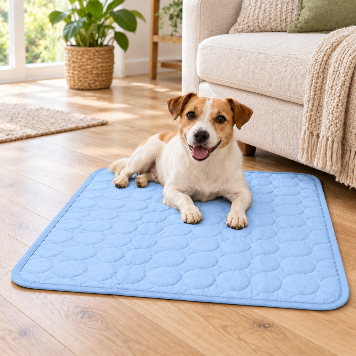 Ice-Silk Cooling Mat for Dogs & Cats – Medium 60 × 50 cm - Light Blue