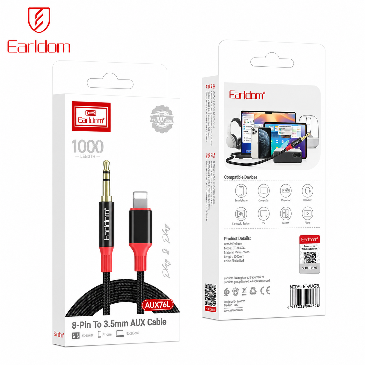 Earldom ET-AUX76L AUX to iPhone Cable